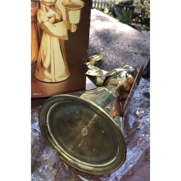 Vintage Mid Century Brass Copper Angel Candle Holder Hong Kong 9" NOS Box - Picture 4 of 4